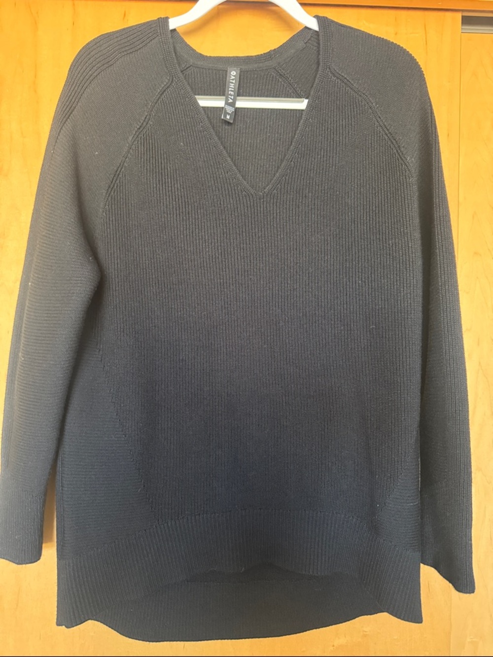 Athleta Black V‑Neck Long Ribbed Sweater
